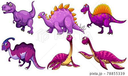 Set of purple dinosaur cartoon character 78855339