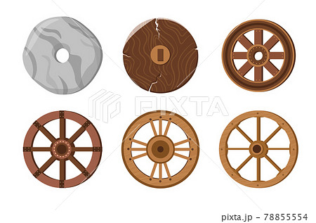 Old Wheels, Primitive Stone Ring, Ancient Transport Wheels for Wooden Cart or Chariot. History Invention, Evolution Old Wheels, Primitive Stone Ring, Ancient Transport Wheels for Wooden Cart or Chariot. History Invention, Evolution 78855554