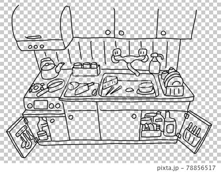 散らかったキッチンの線画イラスト 78856517