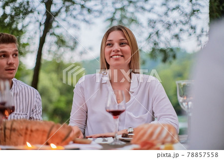 french dinner party on summer 78857558