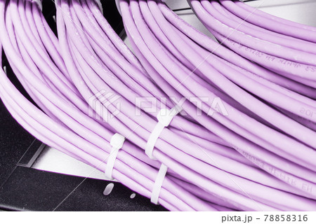 large group of UTP cables, Ethernet cables in rack cabinet, lead large group of UTP cables, Ethernet cables in rack cabinet, lead 78858316