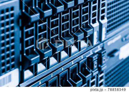Cluster of data storage hard drives inside server room Cluster of data storage hard drives inside server room 78858349