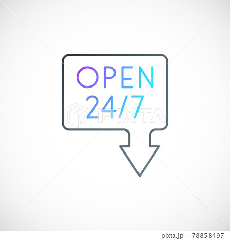 Minimalist signboard with text Open 24/7 and arrow.  78858497
