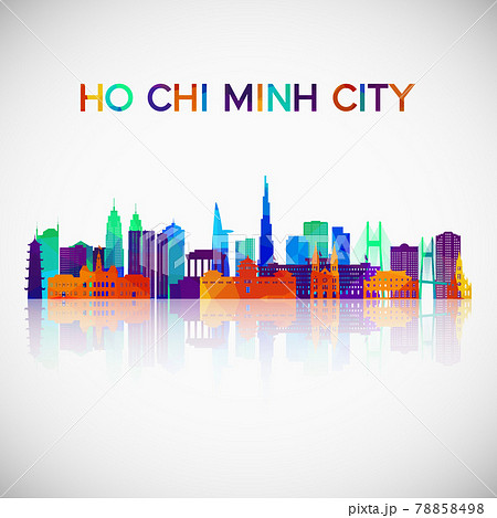 Ho Chi Minh City skyline silhouette in colorful geometric style.  78858498