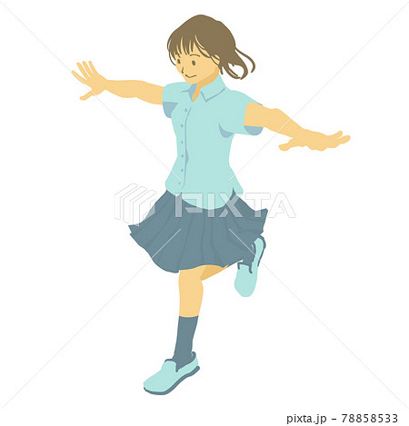 アイソメトリック 夏服の女子学生が軽やかにジャンプするベクターイラストのイラスト素材