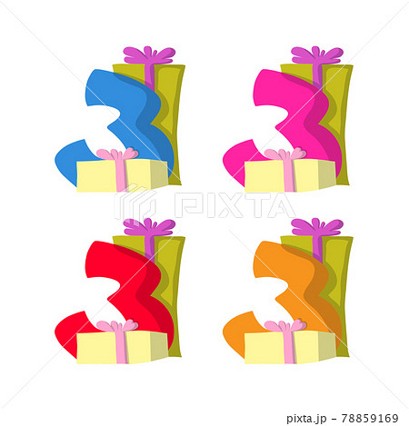 3 year birthday candle flat design vector illustration with different color choice. 78859169