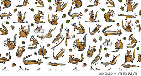 Funny Chimpank family with nuts. Ground Squirrel. Seamless Pattern for your design 78859278