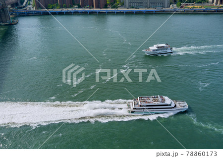 Aerial view on of circle line sightseeing cruises around Manhattan island in New York City, New York United States of America. Aerial view on of circle line sightseeing cruises around Manhattan island in New York City, New York United States of America. 78860173
