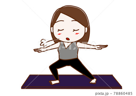 <全身・正面>大きく息を吐きながらヨガのポーズをしてストレッチする女性 <全身・正面>大きく息を吐きながらヨガのポーズをしてストレッチする女性 78860485