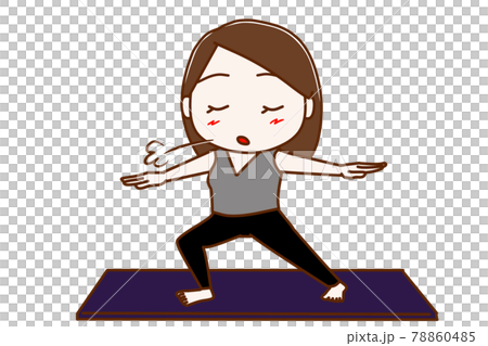 <Whole body / front> A woman who stretches in a yoga pose while exhaling greatly <Whole body / front> A woman who stretches in a yoga pose while exhaling greatly 78860485