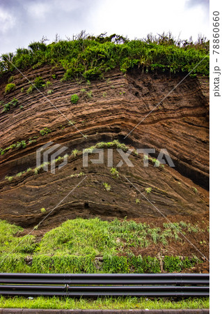 東京都大島町にある見事な地層の地層切断面 78860660