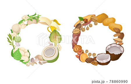 Fruit and Vegetable Wreath with Fresh and Ripe Garden Crops Vector Set Fruit and Vegetable Wreath with Fresh and Ripe Garden Crops Vector Set 78860990