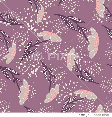 Decorative seamless pattern with botanic random field flowers ornament. Purple background with splashes. Decorative seamless pattern with botanic random field flowers ornament. Purple background with splashes. 78861696
