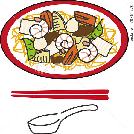 日本食 皿うどんのイラストのイラスト素材