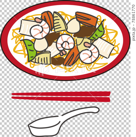 日本食品薩拉烏冬面的插圖 78861770