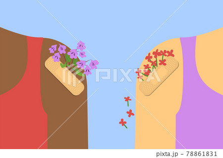 Sticking plaster with flowers on a human shoulder. 78861831