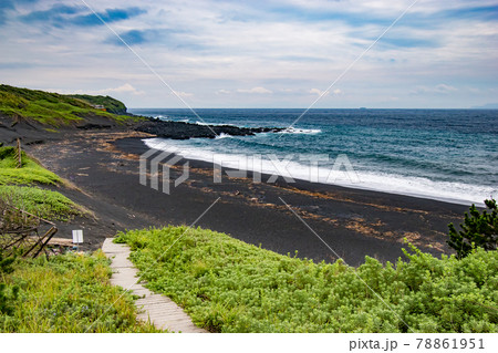 東京都大島町にある黒砂のロングビーチの砂の浜の風景 東京都大島町にある黒砂のロングビーチの砂の浜の風景 78861951