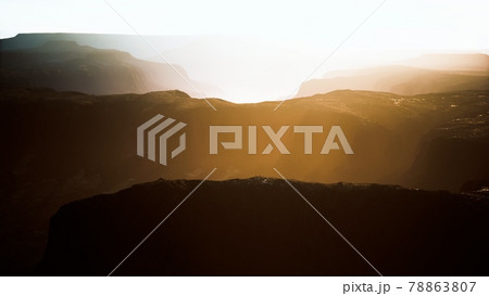 rocky desert at dramatic sunrise 78863807