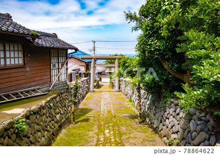 伊豆大島の東京都大島町岡田にある源為朝が御祭神の八幡神社の参道風景 78864622