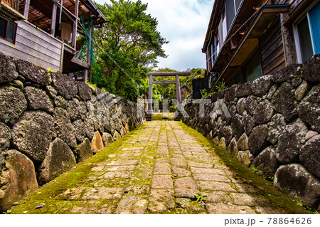 伊豆大島の東京都大島町岡田にある源為朝が御祭神の八幡神社の参道風景 伊豆大島の東京都大島町岡田にある源為朝が御祭神の八幡神社の参道風景 78864626