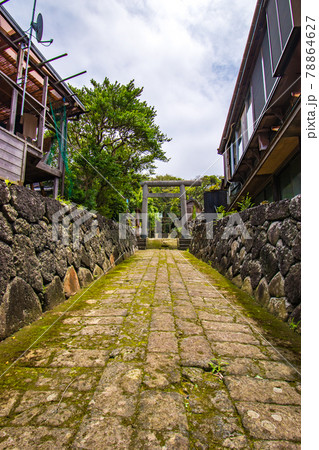 伊豆大島の東京都大島町岡田にある源為朝が御祭神の八幡神社の参道風景 78864627
