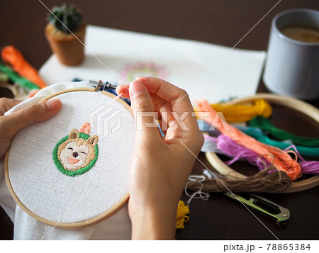 hand craft embroidery art woman hobby shiba dog flower pattern handmade selected focus hand craft embroidery art woman hobby shiba dog flower pattern handmade selected focus 78865384