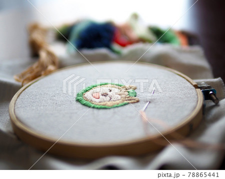 hand craft embroidery art woman hobby shiba dog flower pattern handmade selected focus 78865441