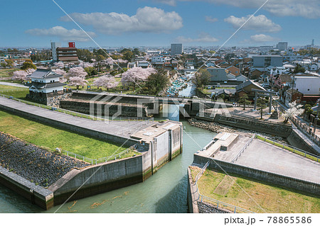 春の七里の渡しを空撮 78865586