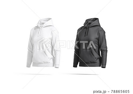 Blank black and white women sport hoodie mockup, side view Blank black and white women sport hoodie mockup, side view 78865605