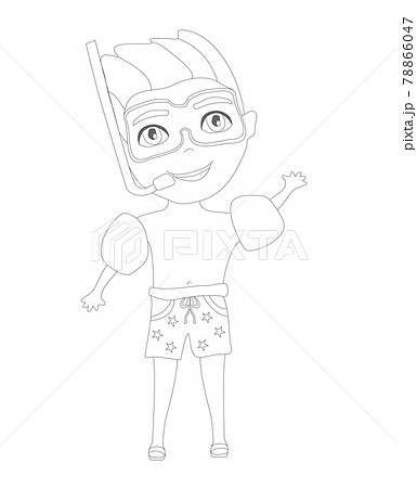 boy with diving mask - isolated coloring book illustration boy with diving mask - isolated coloring book illustration 78866047