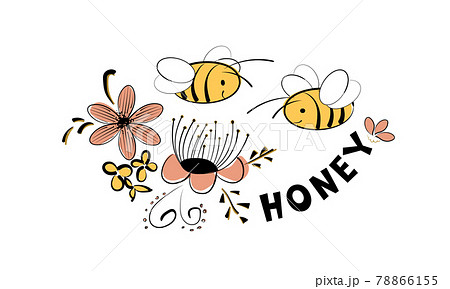 Honey logo with bees and flowers Honey logo with bees and flowers 78866155