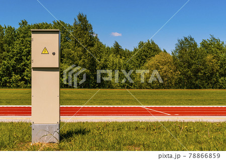 Electric high voltage cabinet at school stadium Electric high voltage cabinet at school stadium 78866859