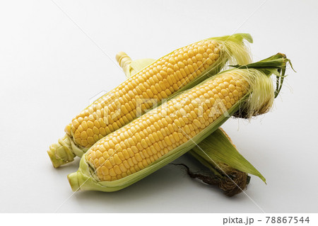 白バックでひげ付きのとうもろこし 白バックでひげ付きのとうもろこし 78867544