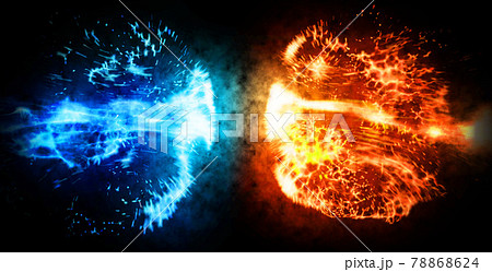 青と赤の炎の衝突 バトル背景 のイラスト素材