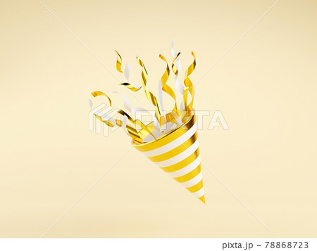 Golden party popper with flying confetti 3d render illustration. 78868723