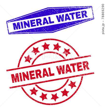 MINERAL WATER Grunge Seals in Round and Hexagon Shapes MINERAL WATER Grunge Seals in Round and Hexagon Shapes 78869290