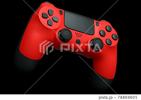 Realistic red joystick for video game controller on black background 78869605