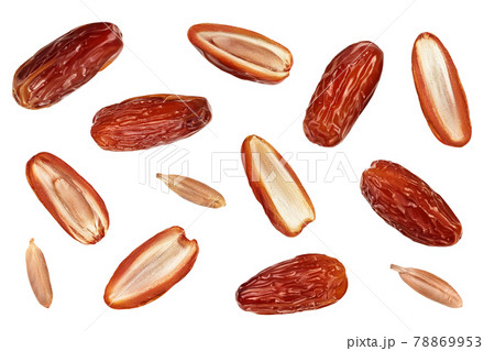 Dates isolated on white background. Top view. Flat lay. Set or collection 78869953
