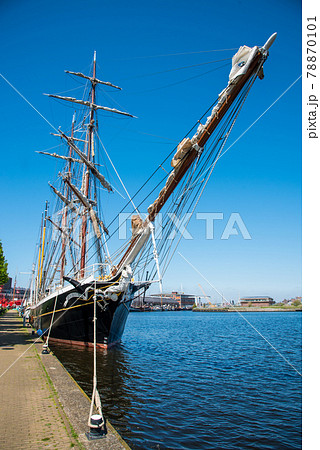 Den Helder, the Netherlands. May 5, 2021. Old clipper moored at the quay of the former shipyard Willemsoord in Den Helder, the netherlands. 78870101