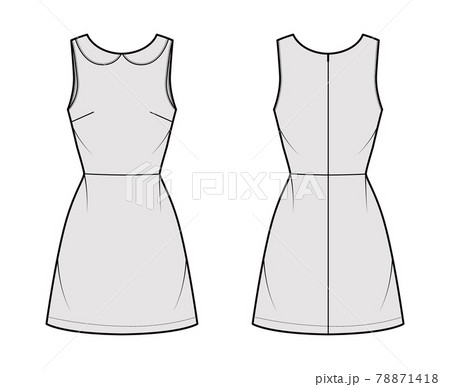 Dress A-line technical fashion illustration with sleeveless, peter pan collar, fitted body, above-the-knee length skirt 78871418