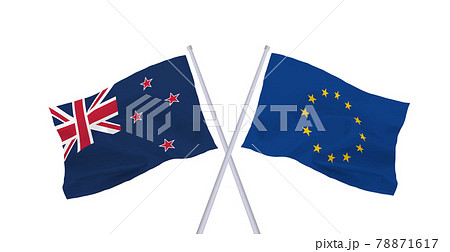 EUとニュージーランドの旗 78871617