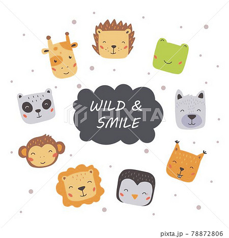 Set of cute wild animals faces. Hand drawn style vector illustration. Set of cute wild animals faces. Hand drawn style vector illustration. 78872806
