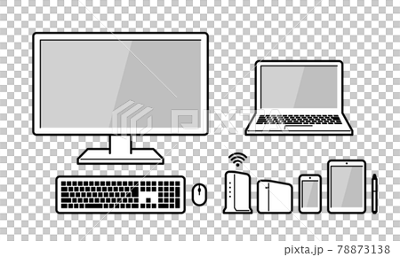 PC スマホ タブレット 電子機器 セット アウトライン黒 PC スマホ タブレット 電子機器 セット アウトライン黒 78873138