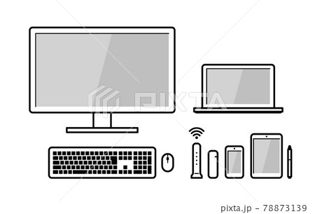 PC スマホ タブレット 電子機器 セット アウトライン黒 78873139