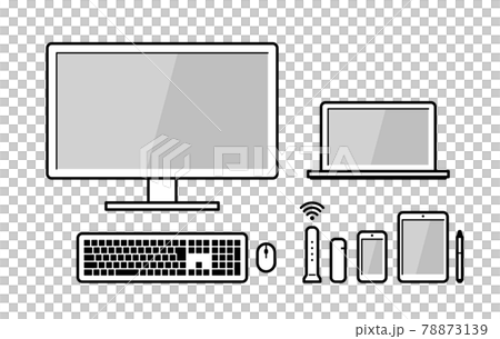 PC スマホ タブレット 電子機器 セット アウトライン黒 78873139