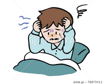 起きて頭痛に悩む男性のイラスト素材 起きて頭痛に悩む男性のイラスト素材