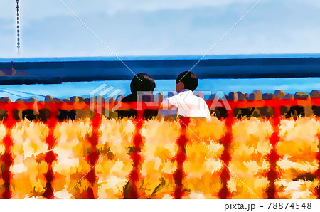 A young Japanese couple enjoys a sunny day outdoors. 78874548