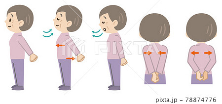 肩甲骨をほぐす運動をするシニア女性 78874776