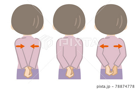 肩甲骨をほぐす運動をするシニア女性のイラスト素材