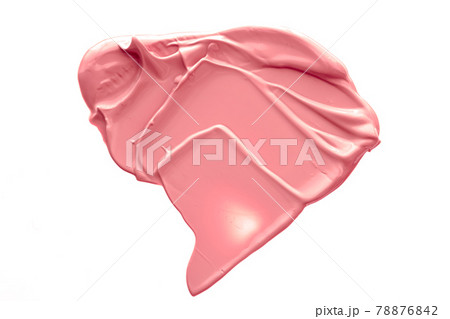 Coral beauty cosmetic texture isolated on white background, smudged makeup emulsion cream smear or foundation smudge, crushed cosmetics product and paint strokes 78876842